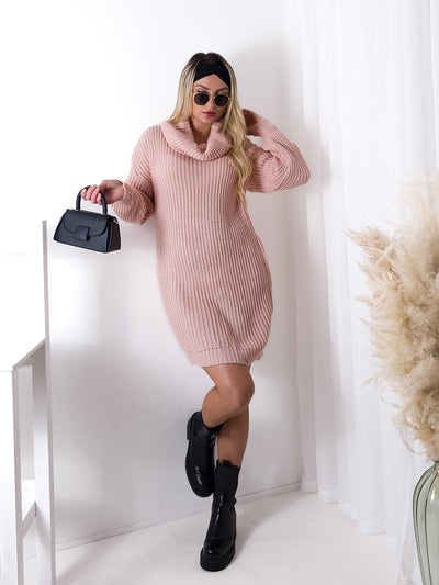 Betty roll-neck knitted dress Pink