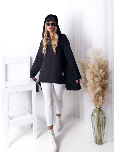 Asymmetric oversize hooded Top Black