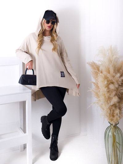 Asymmetric oversize hooded Top Beige