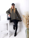 Asymmetric oversize hooded Top Khaki