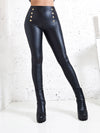 Ella Black Faux leather button Leggings