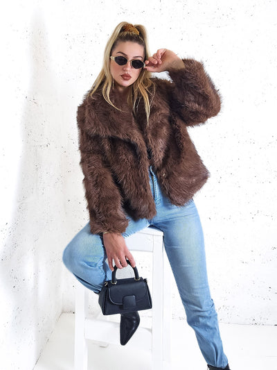 Sissy Brown-Black faux fur coat