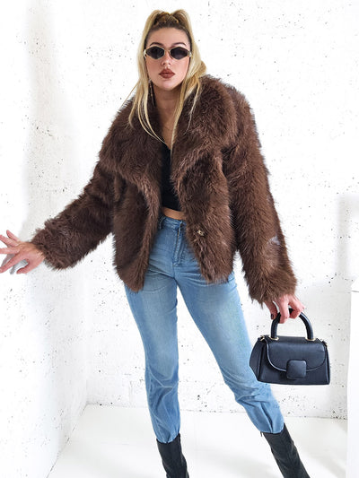 Sissy Brown-Black faux fur coat