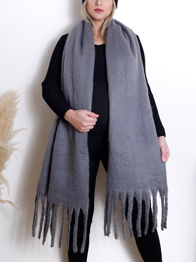 Grey Super Soft fringe Scarf