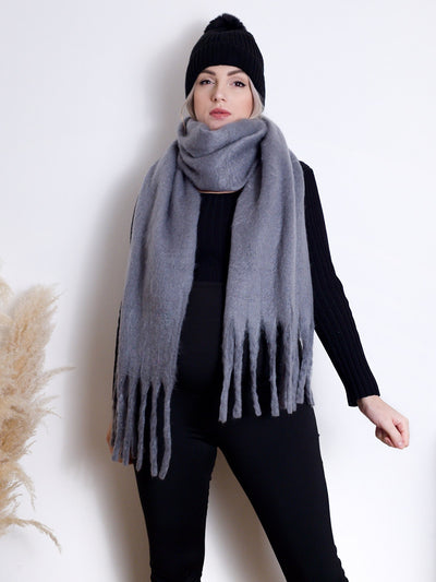 Grey Super Soft fringe Scarf