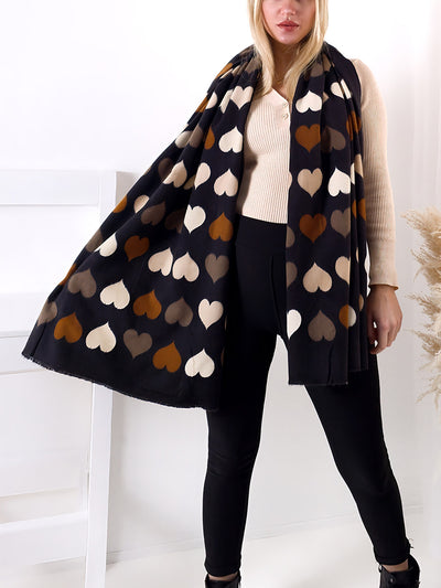 Black heart Super Soft Blanket Scarf