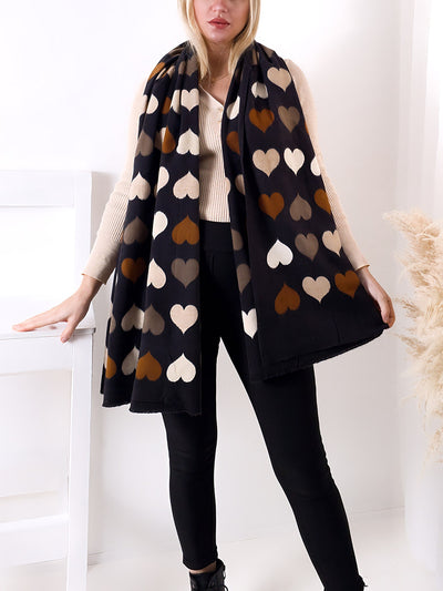 Black heart Super Soft Blanket Scarf