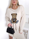 Bear long sleeve jumper dress Beige