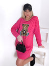 Bear long sleeve jumper dress Fuchsia