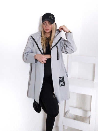 Hooded zipper cotton jacket Light Grey