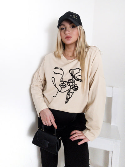 Face art sweatshirt Beige