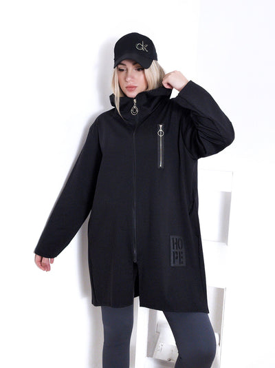 Hooded zipper cotton jacket Black