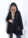 Hooded zipper cotton jacket Black