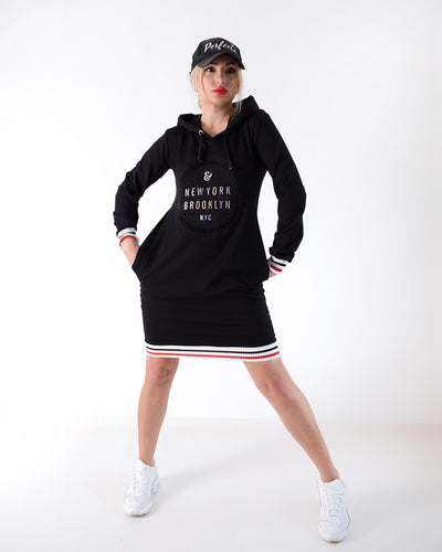 Brooklyn hooded jumper dress Black