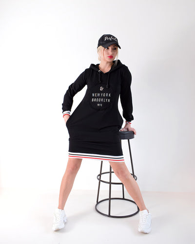 Brooklyn hooded jumper dress Black