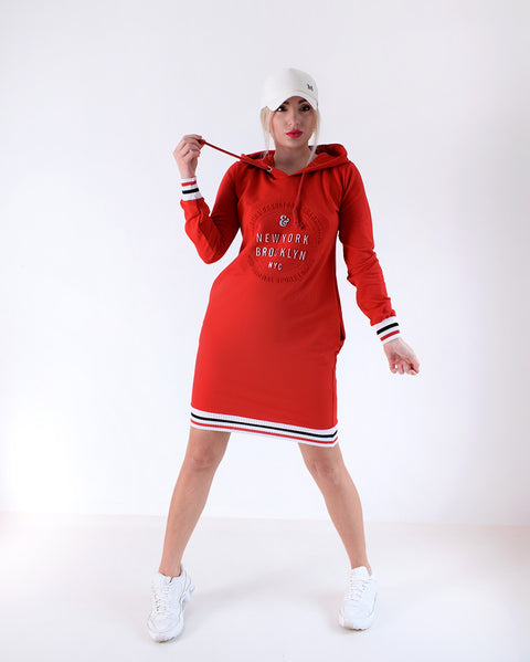 Brooklyn hooded jumper dress Red