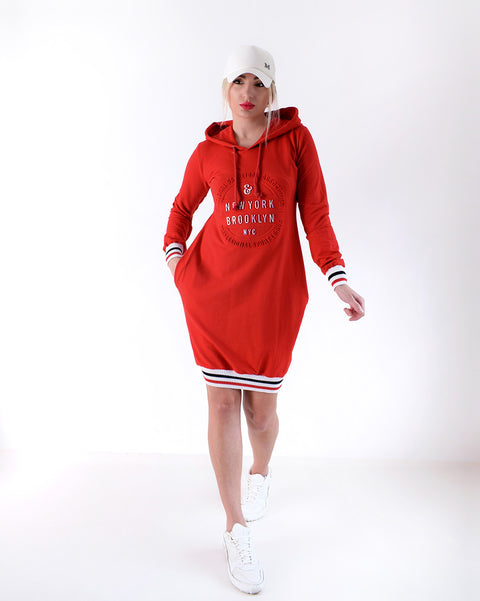 Brooklyn hooded jumper dress Red