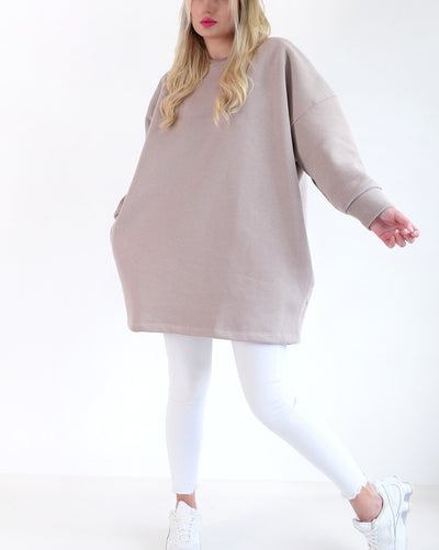 Oversize Don't give up jumper Beige