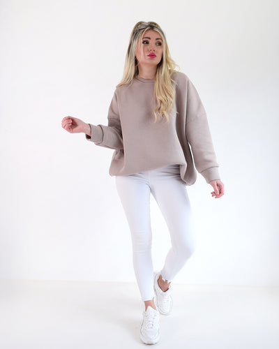 Oversize Don't give up jumper Beige
