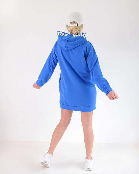 Create hooded jumper dress Blue
