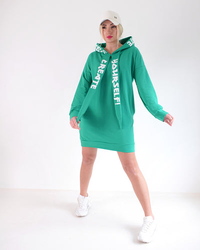 Create hooded jumper dress Green