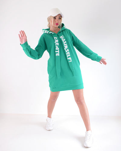 Create hooded jumper dress Green