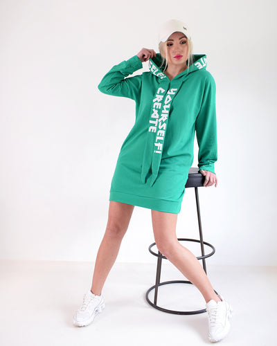 Create hooded jumper dress Green