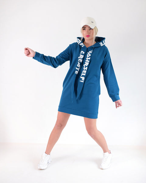Create hooded jumper dress Teal