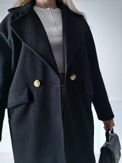 Maeve black midi button coat