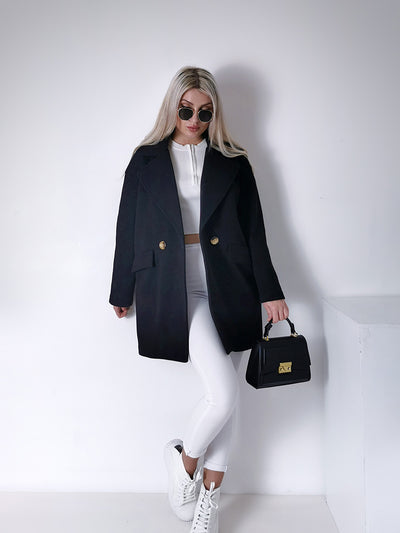 Maeve black midi button coat