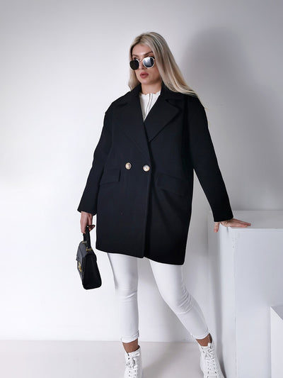 Maeve black midi button coat