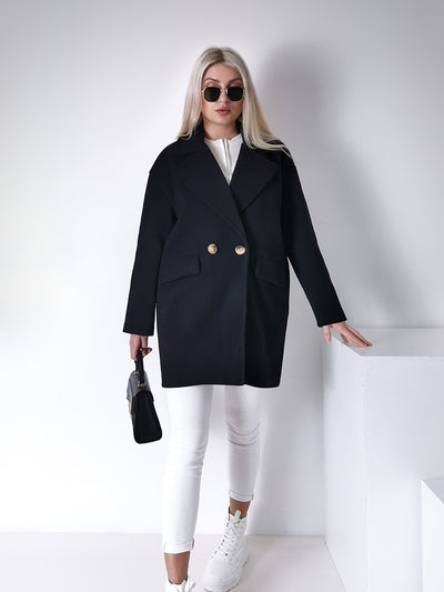 Maeve black midi button coat