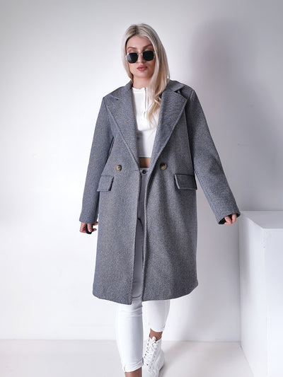 Darcy Grey midi button coat