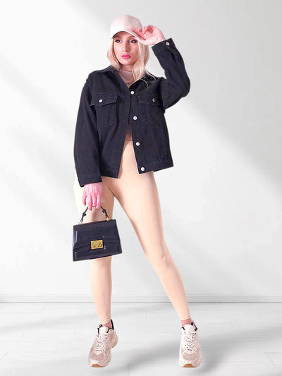Denim jacket Letter print Black