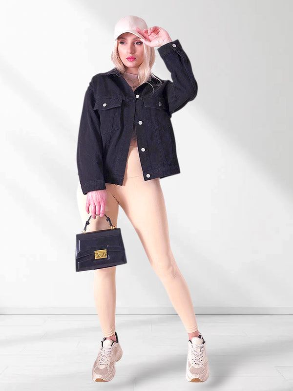 Denim jacket Letter print Black