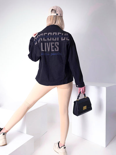 Denim jacket Letter print Black