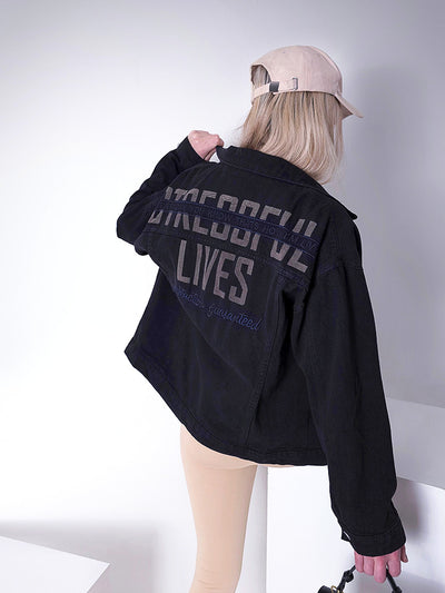 Denim jacket Letter print Black