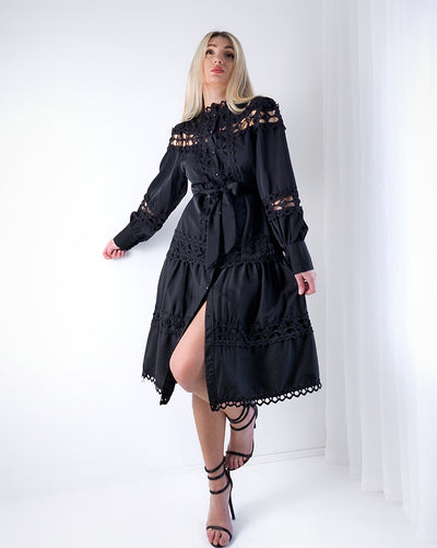 Crochet shirt dress Black