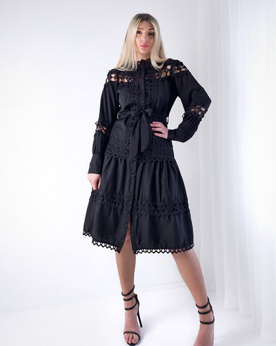 Crochet shirt dress Black