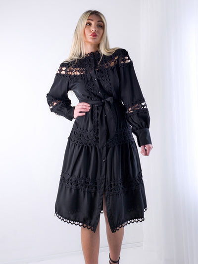 Crochet shirt dress Black