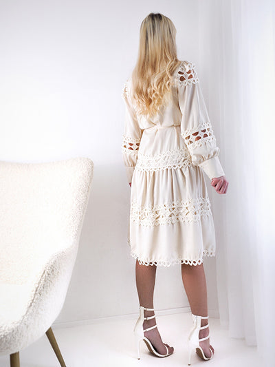 Crochet shirt dress Beige