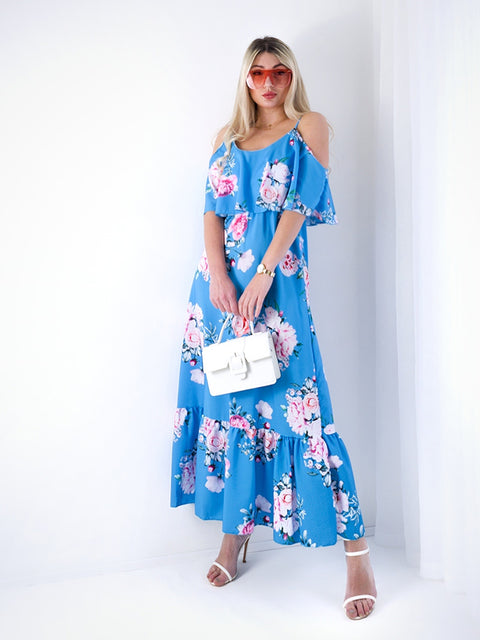 Kelsey Maxi Floral Dress Blue