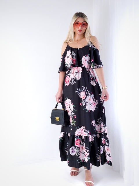 Kelsey Maxi Floral Dress Black