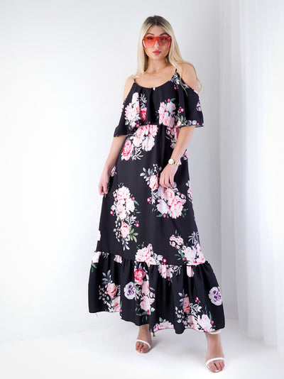 Kelsey Maxi Floral Dress Black