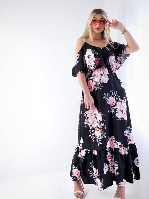 Kelsey Maxi Floral Dress Black