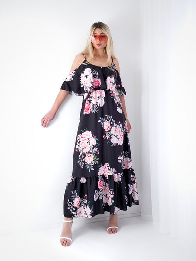 Kelsey Maxi Floral Dress Black