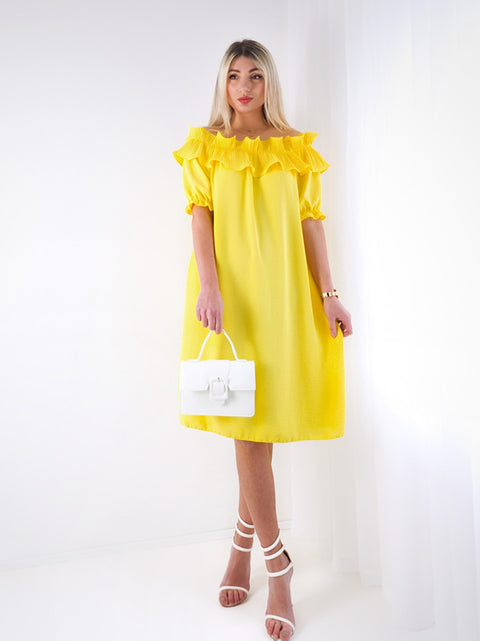 Freya frill shoulder dress Yellow