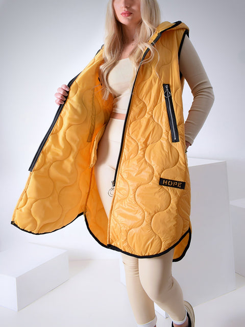 Yellow hooded quilted gilet