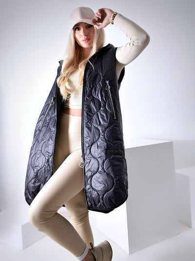 Black hooded quilted gilet