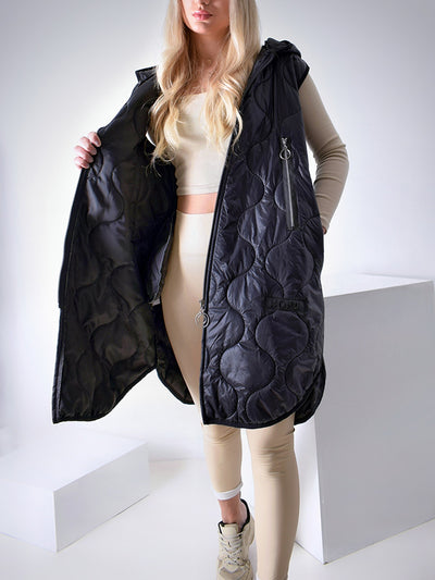 Black hooded quilted gilet